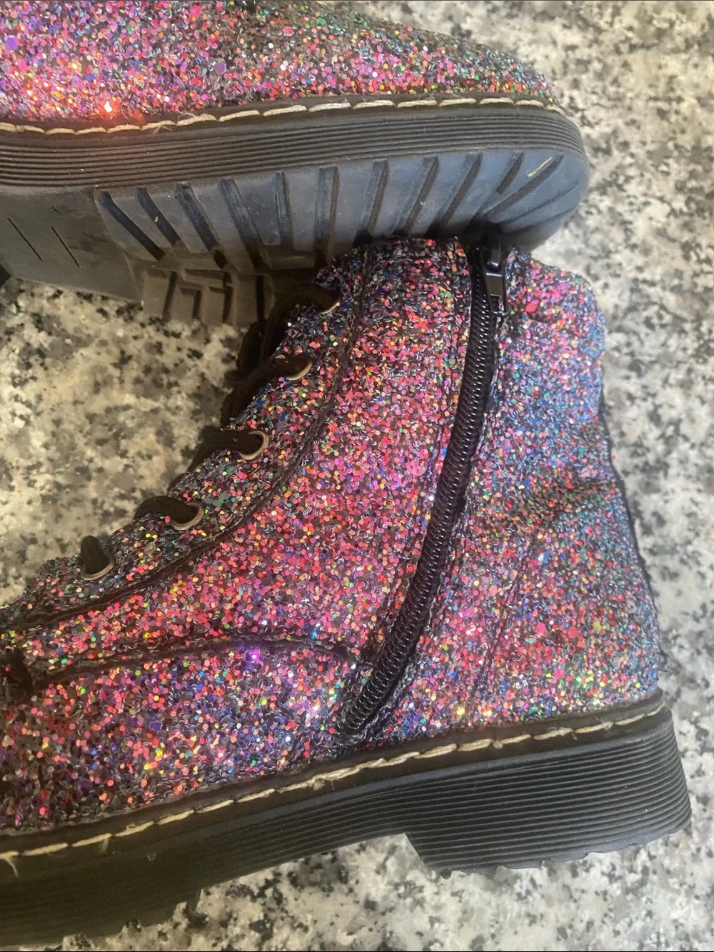Fabkids iridescent Glitter Lace-Up side zipper Boots